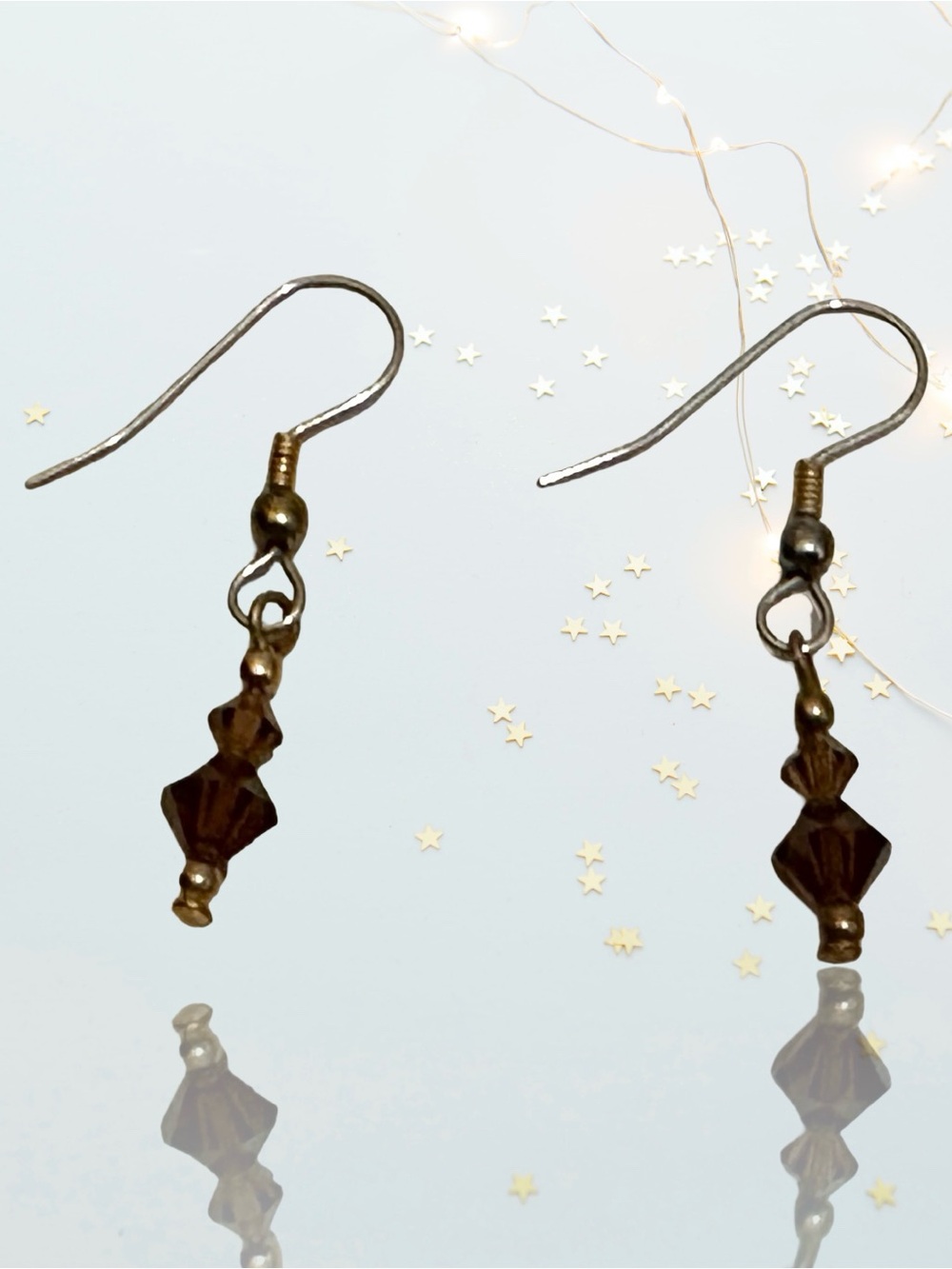 Handmade Drop Earrings featuring Swarovski Bi-cones in Brown and Amber